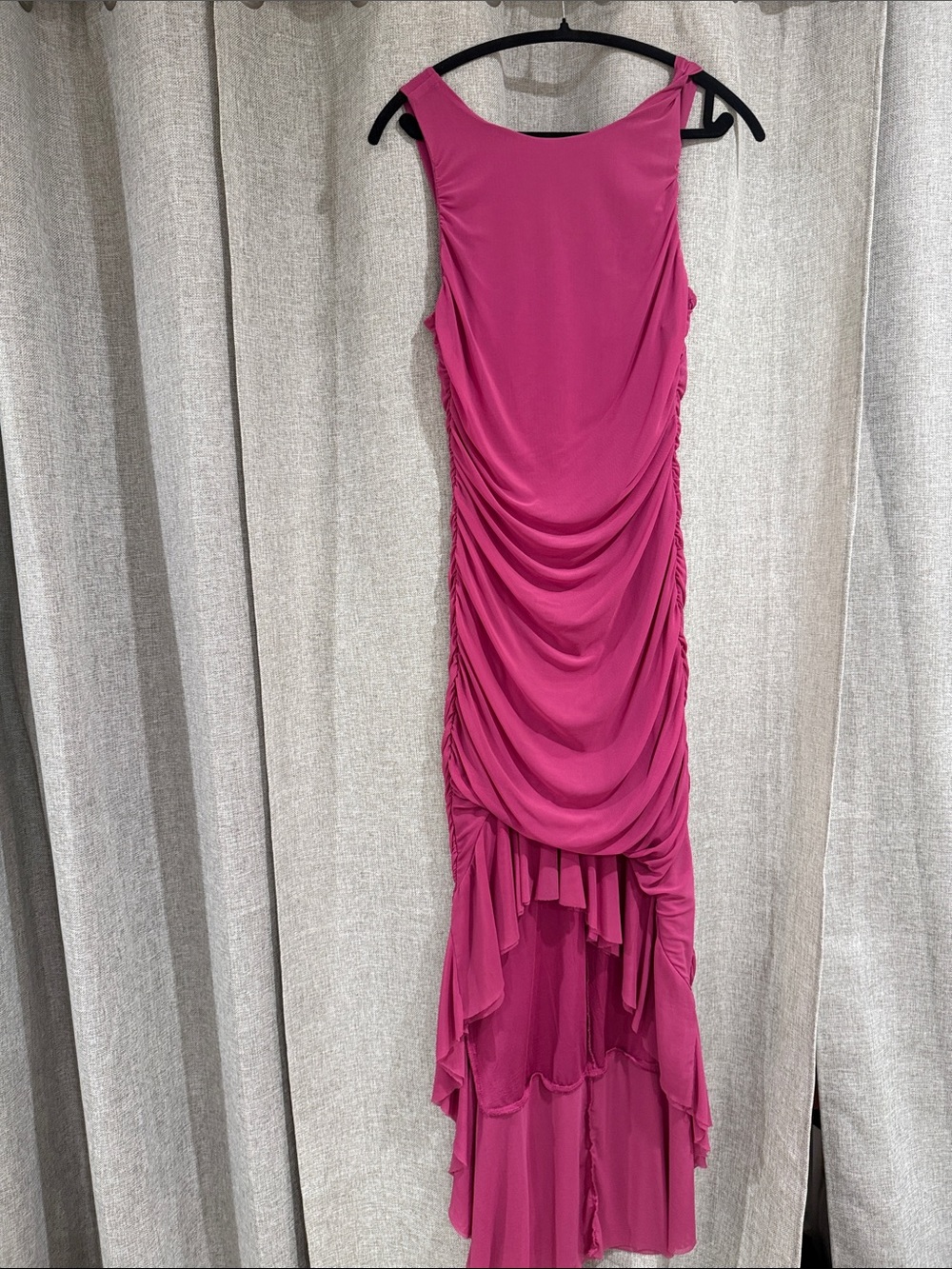 Ruched High-Low Dress in Fuchsia
